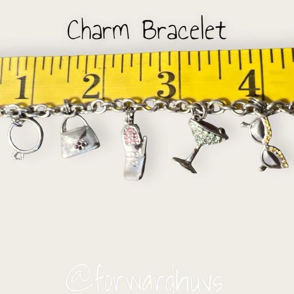 Silver Tone Fashion Fashionista Charm Bracelet with Mini Rhinestones - Picture 7 of 9